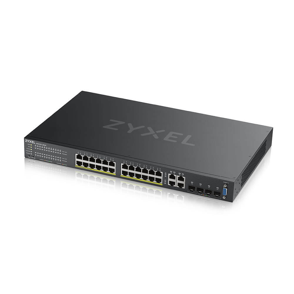 ZYXEL NebulaFlex Pro GS2220-28HP Hybrid L2 PoE+ switch , rack 19 ", 24xGE PoE+, 4xCombo (SFP / RJ-45), budget 375 W, standalone / cloud management
ZYXEL NebulaFlex Pro GS2220-28HP Hybrid L2 PoE+ switch , rack 19 ", 24xGE PoE+, 4xCombo (SFP / RJ-45), budget 375 W, standalone / cloud management