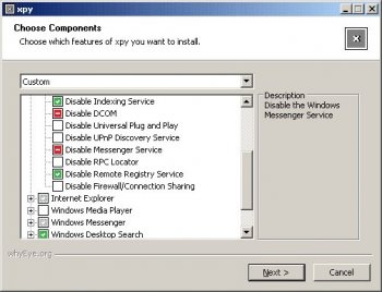 Xpy 0.10.7 – отключение ненужных и небезопасных компонентов Windows XP