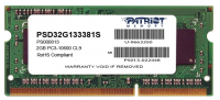 Оперативная память Patriot Desktop DDR3 1333МГц 2GB, PSD32G133381S, RTL