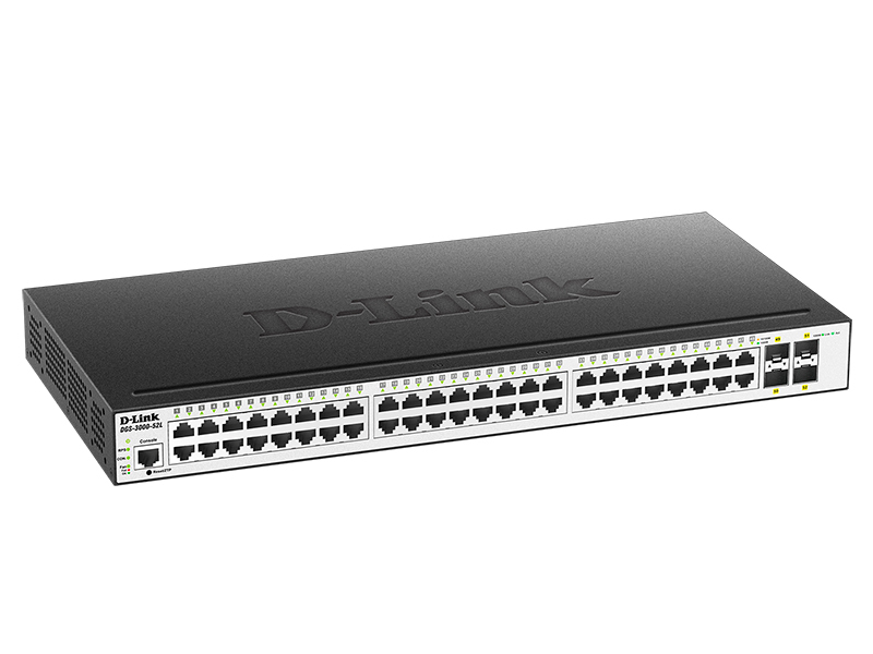 D-Link DGS-3000-52L/B, L2 Managed Switch with 48 10/100/1000Base-T ports and 4 1000Base-X SFP ports.16K Mac address, 802.3x Flow Control, 4K of 802.1Q D-LINK - фото 1