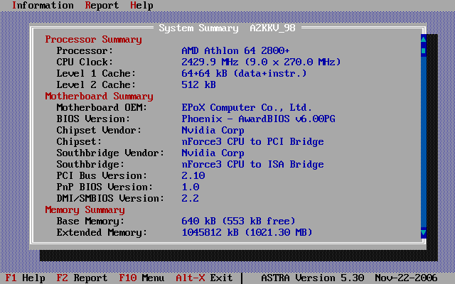 ASTRA  Advanced Sysinfo Tool DOS 6.99