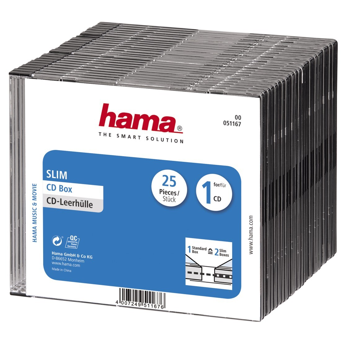 Коробка Hama на 1CD/DVD H-51167 Slim Box прозрачный (упак.:25шт) HAMA - фото 1