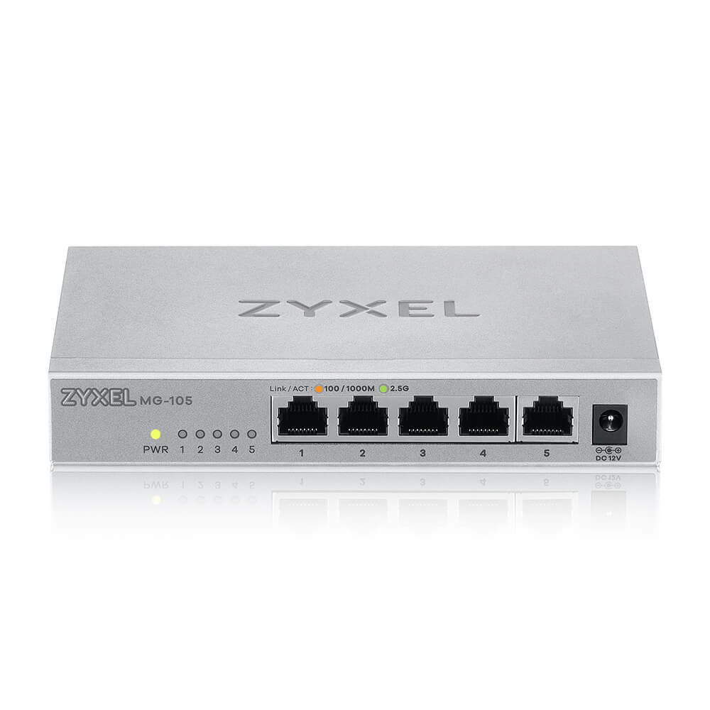 

Мультигигабитный коммутатор Zyxel MG-105, 5x1/2,5GE, настольный, бесшумный