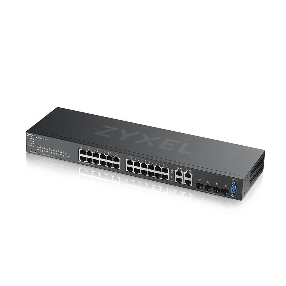 

ZYXEL NebulaFlex Pro GS2220-28 Hybrid L2 Switch, rack 19 ", 24xGE, 4xCombo (SFP / RJ-45), silent, standalone / cloud management
