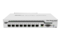 MikroTik Cloud Router Switch 309-1G-8S+IN with Dual core 800MHz CPU, 512MB RAM, 1xGigabit LAN, 8 x SFP+ cages, RouterOS L5 or SwitchOS (dual boot), passive desktop case, rackmount ears, PSU