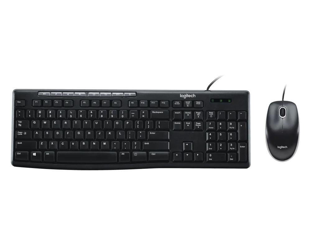 Комплект клавиатура и мышь Logitech Комплект Logitech Desktop MK200 цвет черный, клавиатура 112 клавиш (8 мультимедиа), USB 1.8м, мышь 1000dpi, USB 1.8м, RTL Logitech - фото 1
