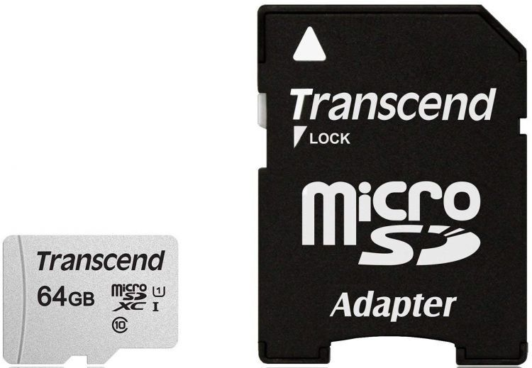 Флеш карта microSDXC 64Gb Class10 Transcend TS64GUSD300S-A + adapter TRANSCEND - фото 1