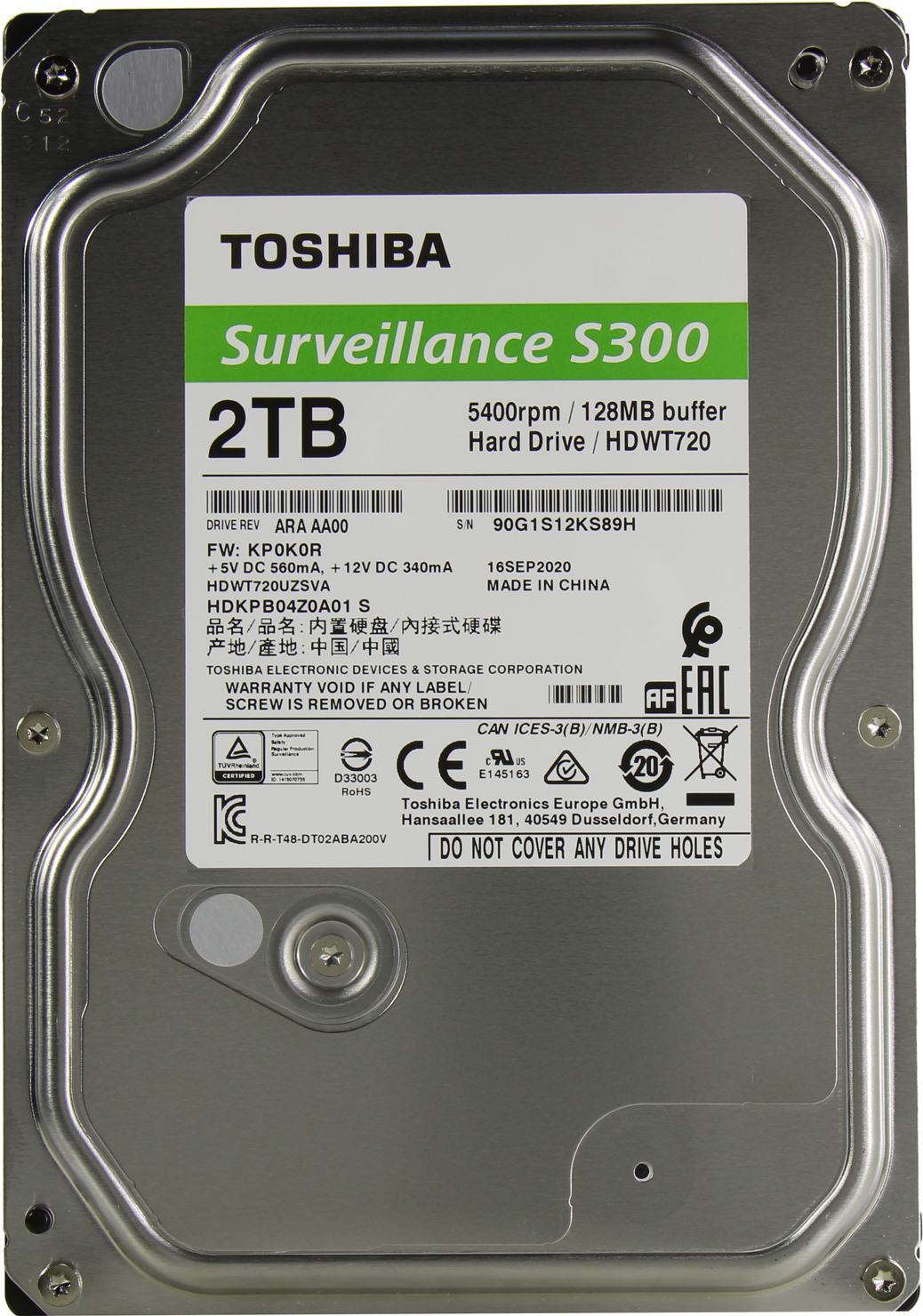 Жесткий диск  TOSHIBA S300 Surveilance 3.5  2TB 5.4K SATA3