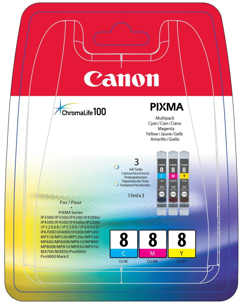 

Чернильница голубой, пурпурный, желтый Canon CLI-8, 0621B029