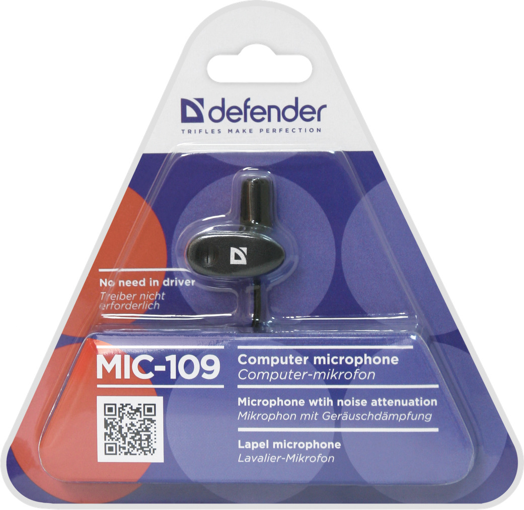 Defender Микрофон компьютерный MIC-109 черный, на прищепке, 1,8 м