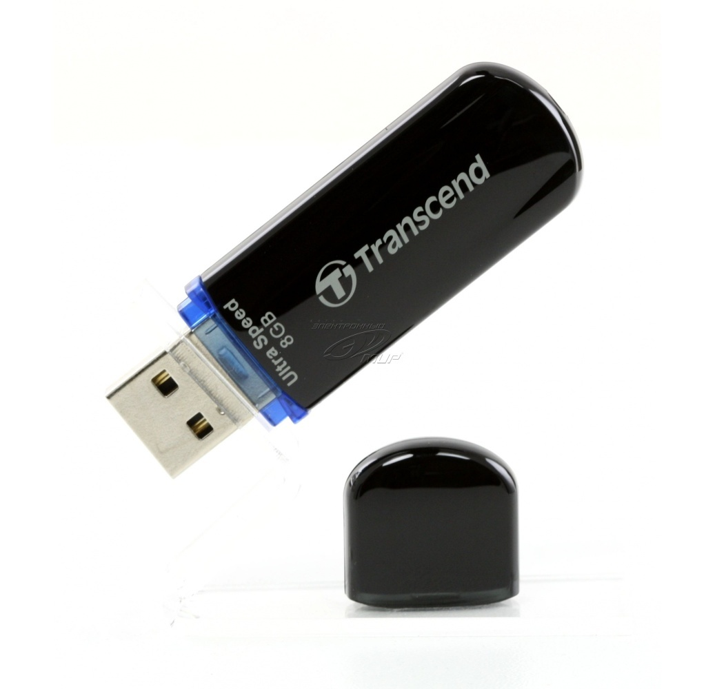 Флеш Диск Transcend 8Gb Jetflash 600 TS8GJF600 USB2.0 черный/голубой TRANSCEND - фото 1