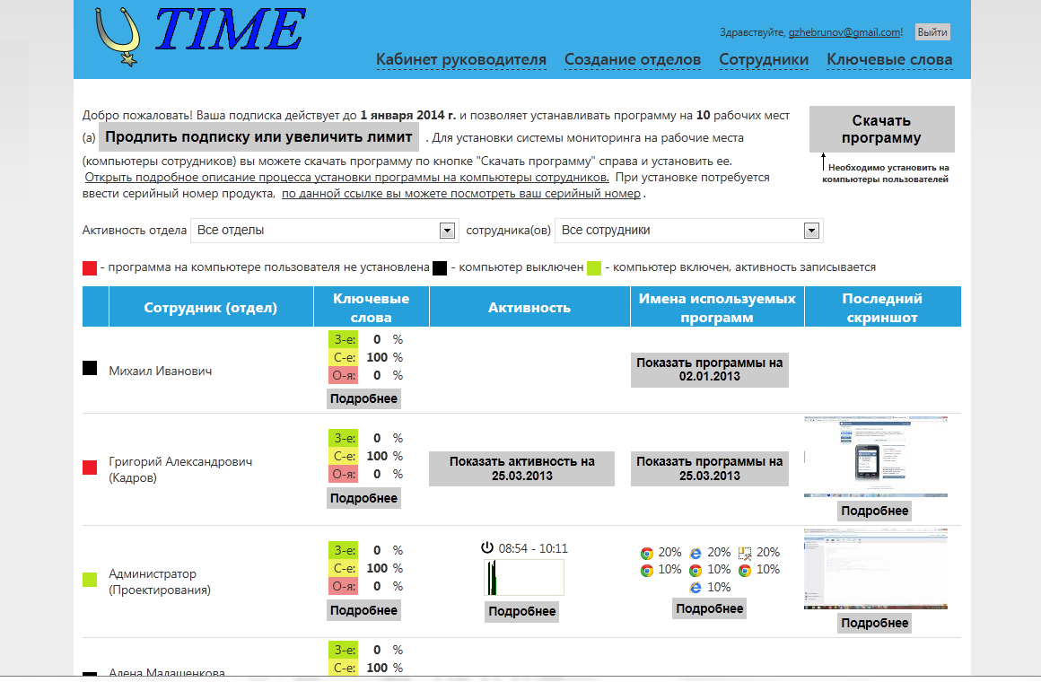 Управление работой программы